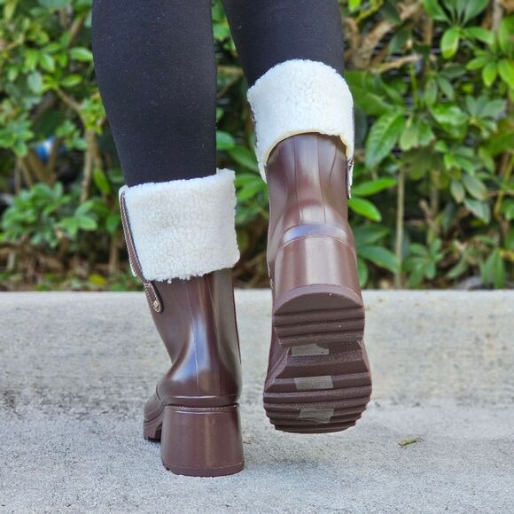 Women's Chunky Block Heel Ankle Boots Brown Color - Picture 5 of 5